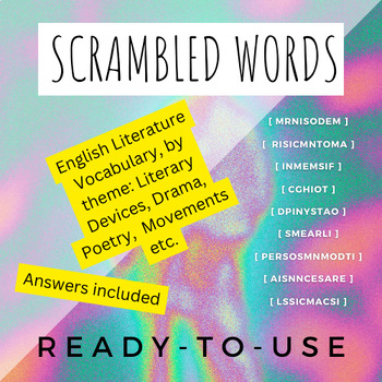 Preview of Scrambled words English Literature Vocabulary Worksheet