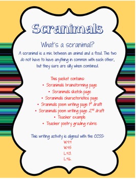 Preview of Scranimals Creative Poetry Complete Writing Activity Packet w/ Rubric!