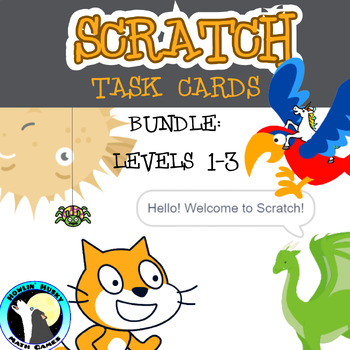 Preview of Bundle Learn to Program Scratch Task Cards: LEVEL 1 - 3