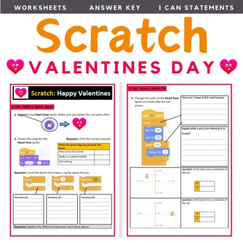Preview of Valentines Day Computer Coding Worksheets for Scratch - Activities and Project