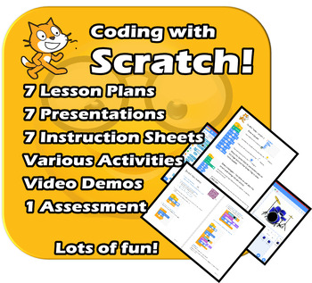 Preview of Scratch 3.2 Coding - Fun Computer Technology Unit!  7 EDITABLE STEM Lessons