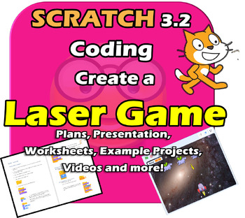 Preview of Scratch 3.2 Coding Technology Lesson - Laser Shooting Game - FUN Coding Project