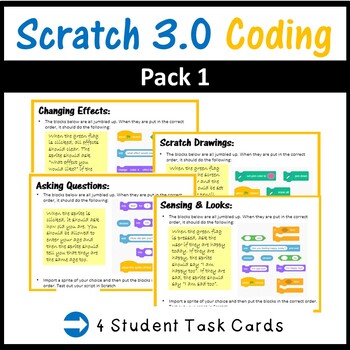 Preview of Scratch Coding Jumbled Blocks Task Cards - Pack 1 - Coding Unplugged