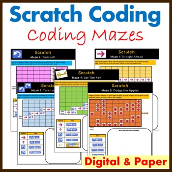 Preview of Scratch Coding Mazes - Unplugged Coding Activities - Computer Science