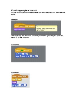 Preview of Scratch: Explaining Scripts Worksheet