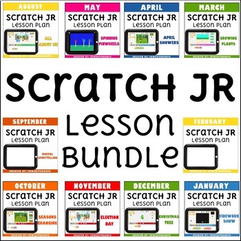 Preview of Scratch Jr Coding Lesson Plan Monthly Bundle