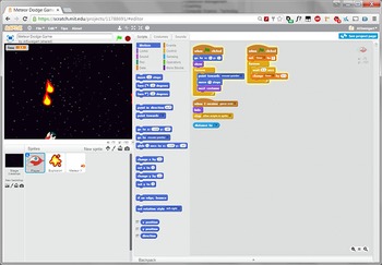 Preview of Scratch Programming Project Video Tutorial - Meteor Dodge Game