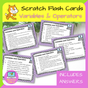 Preview of Scratch Variables and Operators Flash Cards