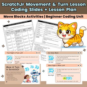 Preview of ScratchJr Lesson Grade 1 | Move & Turn Coding Unit | Coding Slides + Lesson Plan