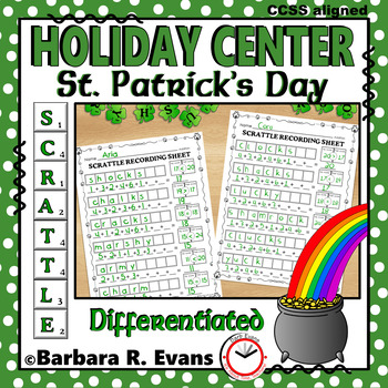 HOLIDAY MATH and LITERACY CENTER St. Patrick's Day SCRATTLE Differentiated