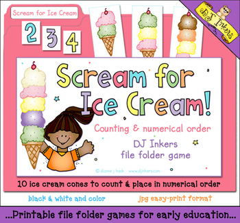Preview of Scream For Ice Cream File Folder Game - Numbers, Counting, Numerical Order