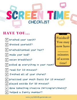 Preview of Screen Time Checklist