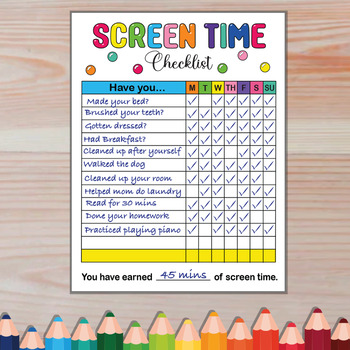 Screen Time Checklist & Chores Chart | Screentime Tracker to Limit ...