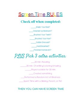 Screen Time Rules by Sunshine Learning Studio | Teachers Pay Teachers