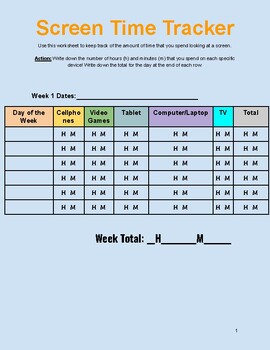 Preview of Screen Time Tracker (Mindful Activity for Students) | all grades**