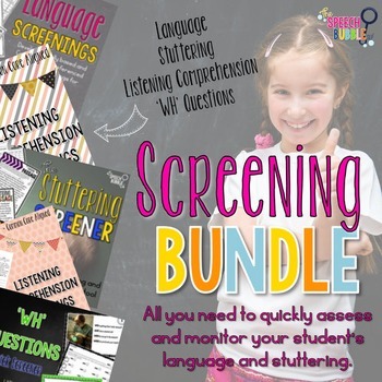 Preview of Screening Bundle - Listening Comprehension, Stuttering, WH Questions, & Language