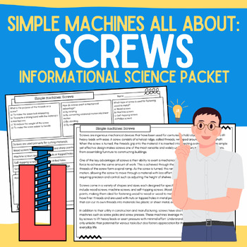 Preview of Screws: Simple Machines: Informational Articles, Worksheets, & Vocabulary Packet
