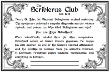 Scriblerus Club Murder Mystery Scenario Game By Hands On Hearsay