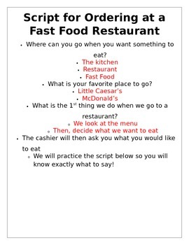 Preview of Script for Ordering at a Fast Food Restaurant