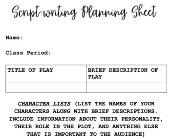 Preview of Script-writing Planning Sheet