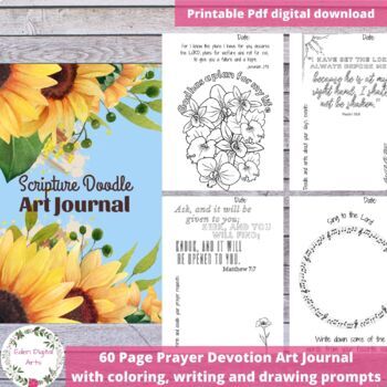 Preview of Scripture Doodle Art Journal Prayer Devotional, Bible Verse Coloring Writing