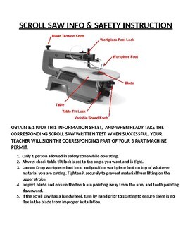 Preview of Scroll Saw Information Sheet ...Part of the "Three Part Permit" Training System.