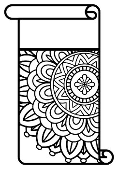 Preview of Scroll Style Pennant, Name Banner, Mandala Style, Pattern Coloring, Set 21 Decor