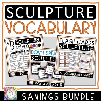 Preview of Sculpture Vocabulary Flash Cards, BINGO Game and DON'T SPEAK IT! Savings Bundle