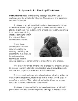Preview of Sculpture in Art Reading Worksheet **Editable**