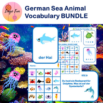 Preview of German Sea Animal Vocabulary Games Worksheets and Activities Bundle