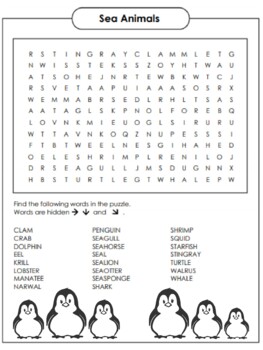 Sea Animal Crossword by Angela s Classroom Teachers Pay Teachers