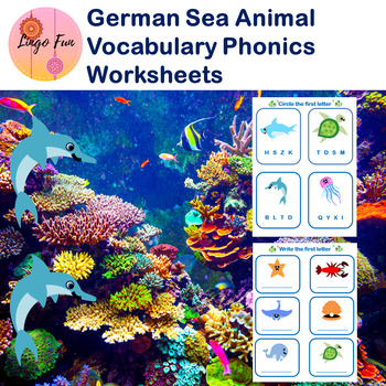 Preview of German Sea Animal Literacy Phonics Vocabulary Worksheets
