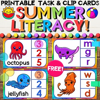 Preview of Sea Animal Phonics Task Cards for Literacy, Syllables & Beginning Letter Sounds