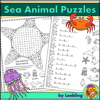 Preview of Ocean Animal Puzzle Activities - Sea Animal Crossword, Word Search and more