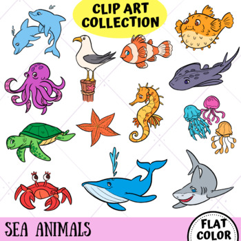 Sea Animals Clip Art Collection (FLAT COLOR ONLY) by KeepinItKawaii