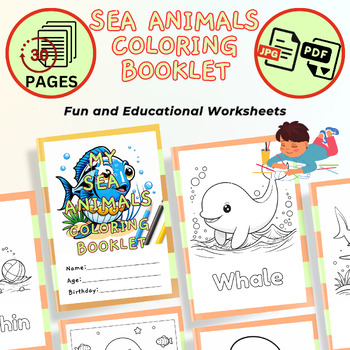 Preview of Sea Animals Coloring Booklet: Fun and Educational Worksheets