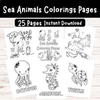 Preview of Sea Animals Coloring Pages,25 Printable Activities for Kids,Preschool,Homeschool