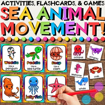 Preview of Sea Animals Movement Cards for Summer Brain Breaks with Ocean Vocabulary