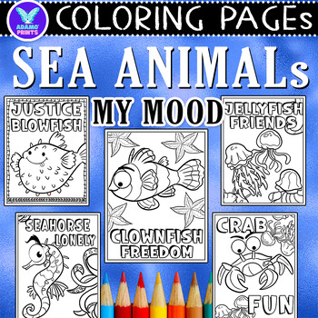 Preview of Sea Animals My Mood Coloring Pages & Writing Paper Activities No PREP