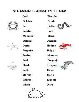 Sea Animals in Spanish Matching by Carol's Class | TPT