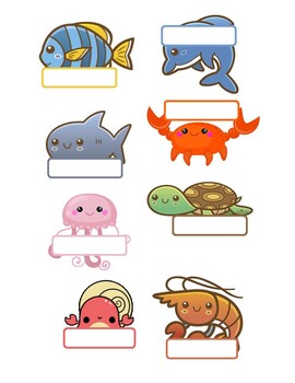 Sea Creature Name Tags by Rebecca Bourgeois | TPT