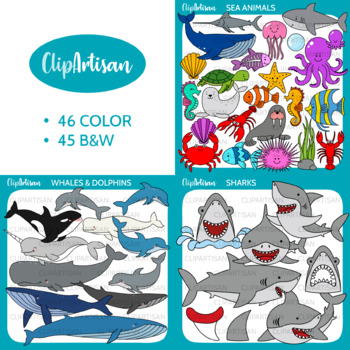 Preview of Sea Creatures Clip Art Bundle