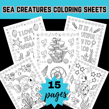 Preview of Sea Creatures Coloring Sheets, Ocean Animals, Summer