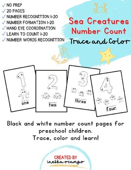 Preview of Sea Creatures Number Count Trace and Color