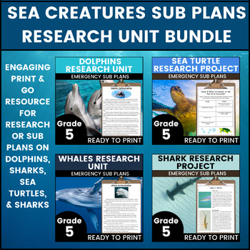Preview of Sea Creatures Pack 5th Grade Emergency Sub Plans Math English Science Substitute