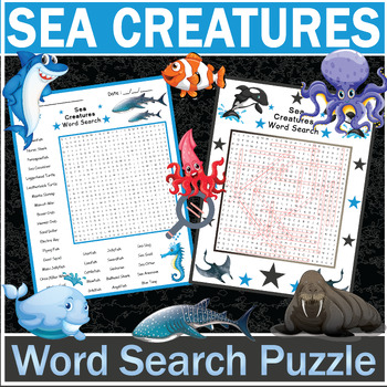 Preview of Sea Creatures Word Search Puzzle Fun Vocabulary Activity Worksheet PDF