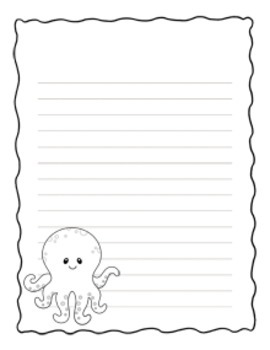 Sea Creatures Writing Paper - Black and White - 3 Styles by Pink Posy ...