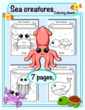 Preview of Sea Creatures coloring sheets. undersea animals