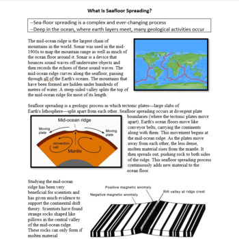 Sea Floor Spreading Reading And Worksheet