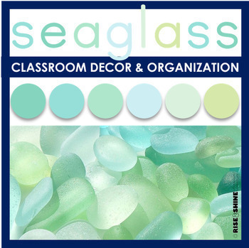 Preview of Sea Glass Green and Blue Classroom Decor & Organization Set